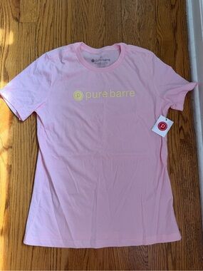 Pure Barre Pale Pink Tee with Yellow Logo - size Small